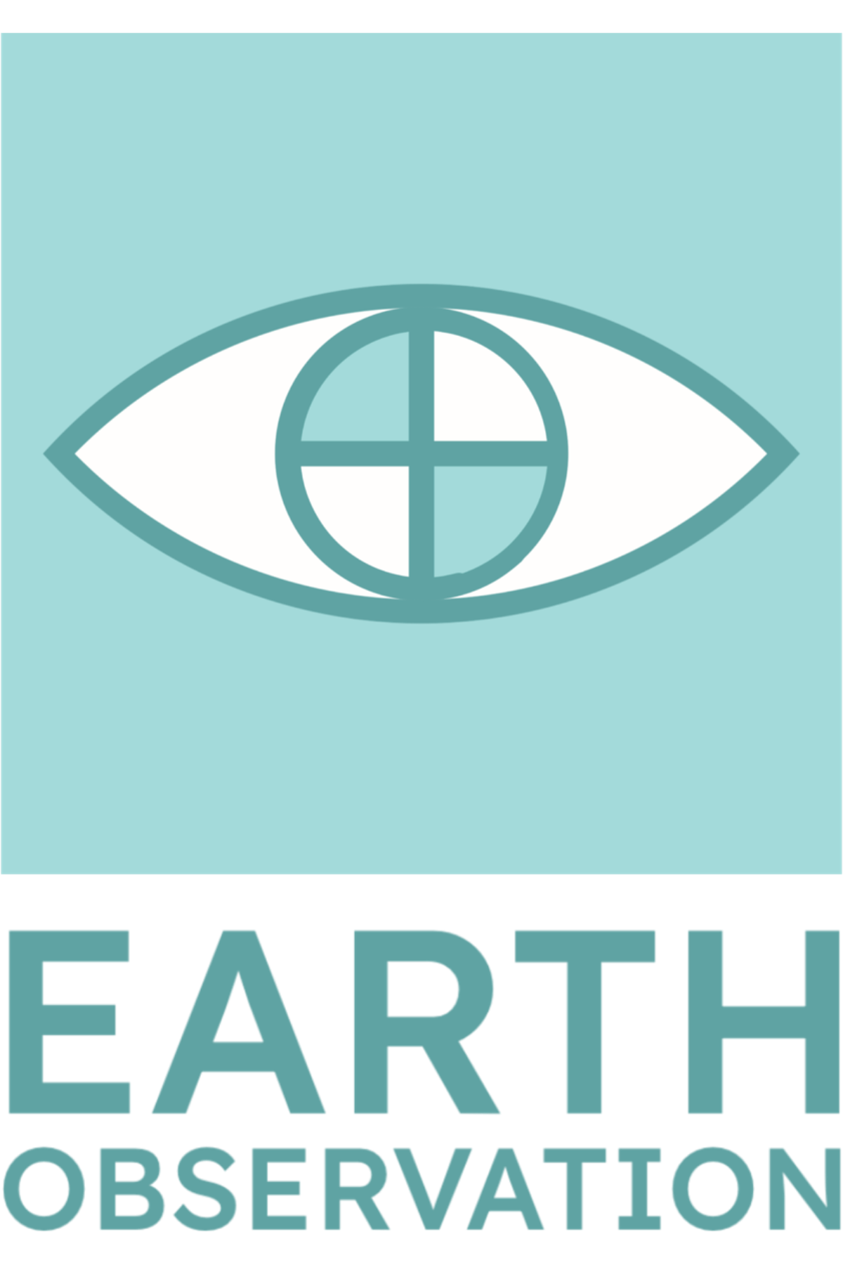 淡青綠色方形眼睛圖案，下方寫有「EARTH OBSERVATION」
